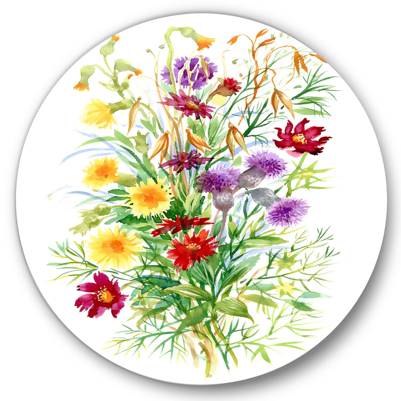 Designart - Colorful Wildflowers In Nature - Farmhouse Metal Circle Wall Art